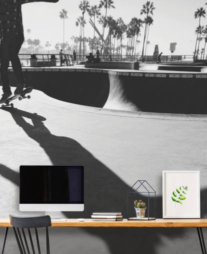 Black and White Skateboarder in Park Wallpaper