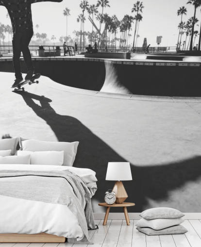 Svartvitt Skateboarder i Park Wallpaper Svartvitt Skateboarder i Park Wallpaper