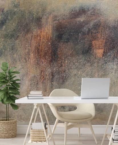 metallinen taustakuvamaalaus nimeltä Brushed Rust Wallsaucessa keittiöihin, parviin ja makuuhuoneisiin