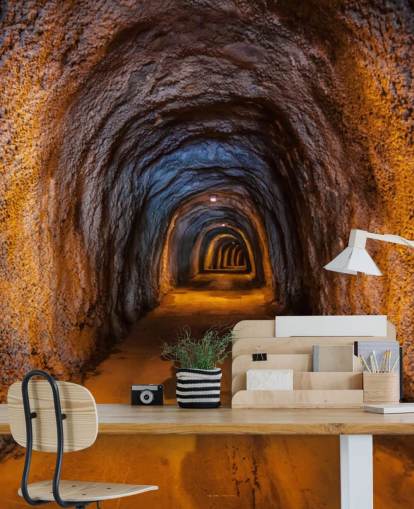 3D-aanpasbare behangmuurschildering genaamd Cave Tunnel