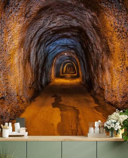 3D-aanpasbare behangmuurschildering genaamd Cave Tunnel