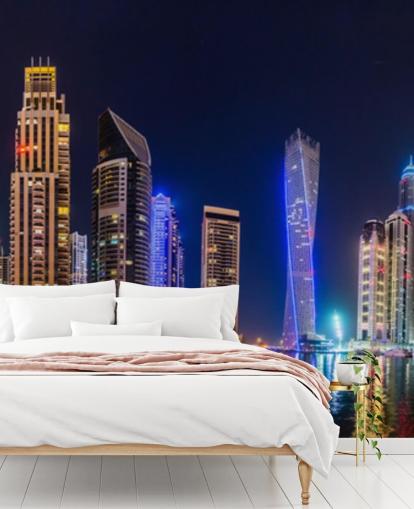 Dubai pilvenpiirtäjiä valaistu yöllä tapetti Dubai pilvenpiirtäjiä valaistu yöllä tapetti