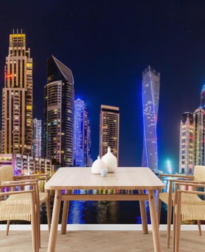 dubai skyscrapers lit up at night wallpaper