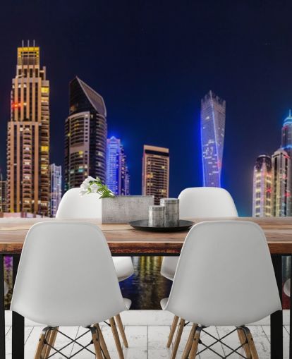 dubai wolkenkrabbers verlichtten's nachts behang