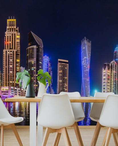 dubai skyscrapers lit up at night wallpaper