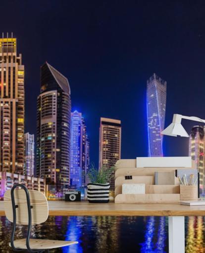 dubai wolkenkrabbers verlichtten's nachts behang dubai wolkenkrabbers verlichtten's nachts behang
