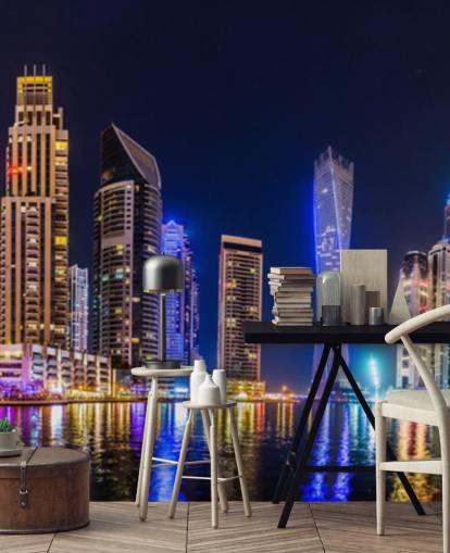 Dubai skyskrapor lyser upp på natten tapeter