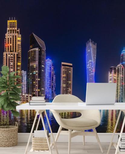 dubai skyscrapers lit up at night wallpaper