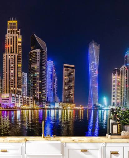 dubai skyskrapere lyser opp om natten tapet