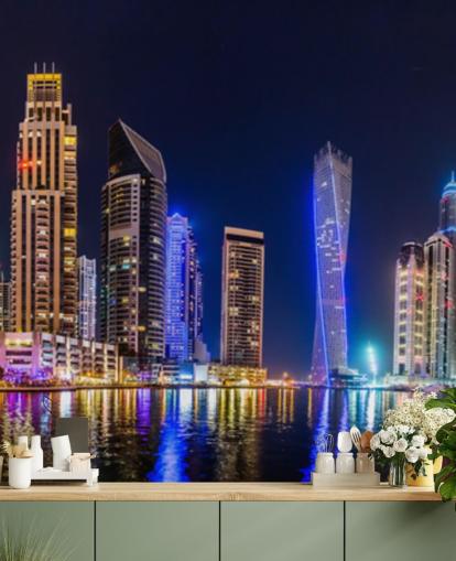 gratte-ciel de dubaï illuminés la nuit fond d'écran