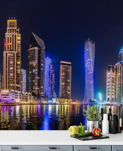 dubai skyscrapers lit up at night wallpaper