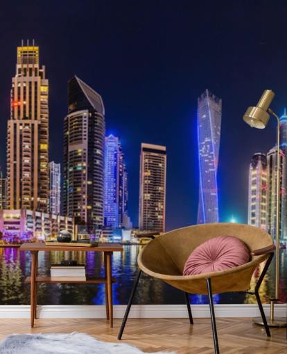 rascacielos de dubai iluminados por la noche fondo de pantalla