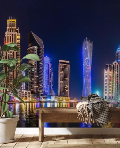 dubai skyskrabere lyser op om natten tapet