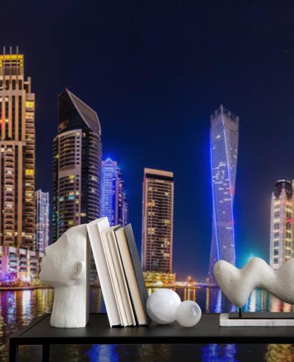 rascacielos de dubai iluminados por la noche fondo de pantalla