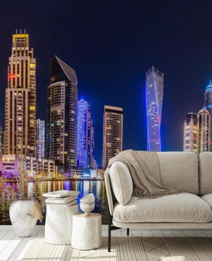 dubai skyscrapers lit up at night wallpaper