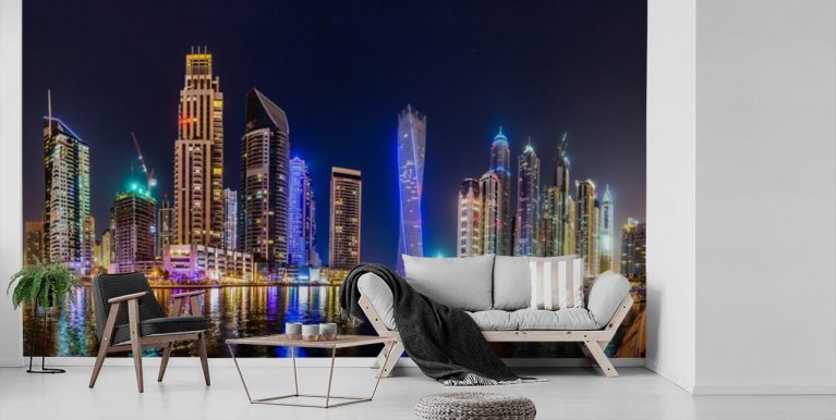 Papel tapiz Mural con vista nocturna de la ciudad de Dubái, pintura de  pared personalizada, sala de estar Papel Pintado para, Fondo de TV, rollos  de Papel de pared 3D - AliExpress