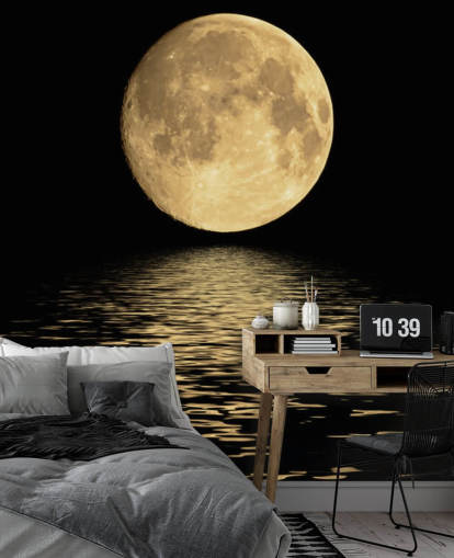 Golden Moon reflekterar över havet vågor väggmålning