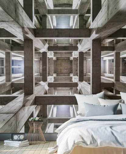 Mural de parede de teto 3D de concreto cinza Mural de parede de teto 3D de concreto cinza