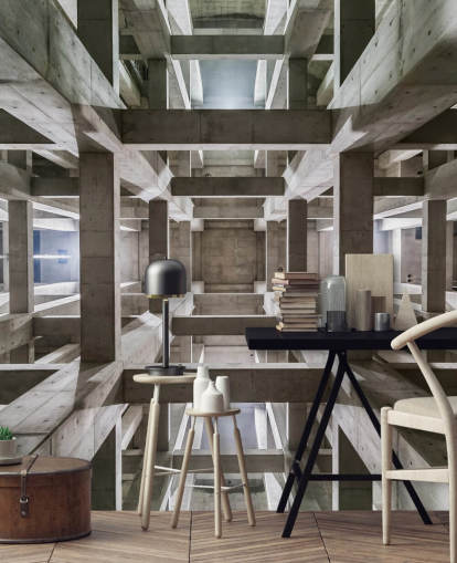 3D Decke Wandgemälde aus grauem Beton