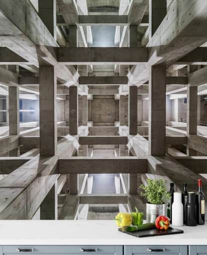 3D Decke Wandgemälde aus grauem Beton