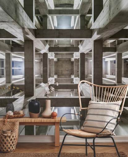 3D Decke Wandgemälde aus grauem Beton