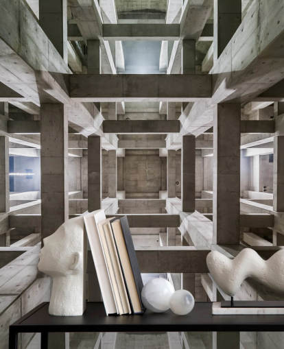 3D Decke Wandgemälde aus grauem Beton