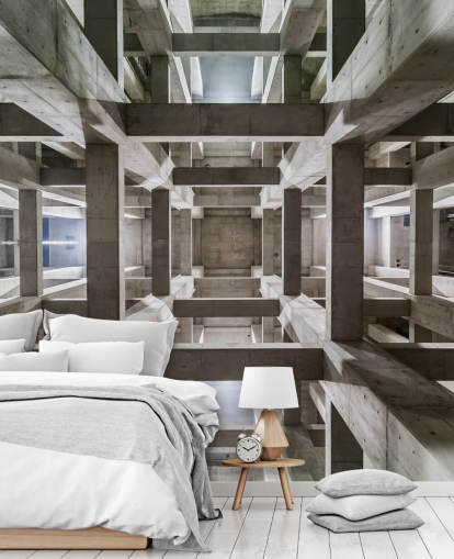 3D Decke Wandgemälde aus grauem Beton