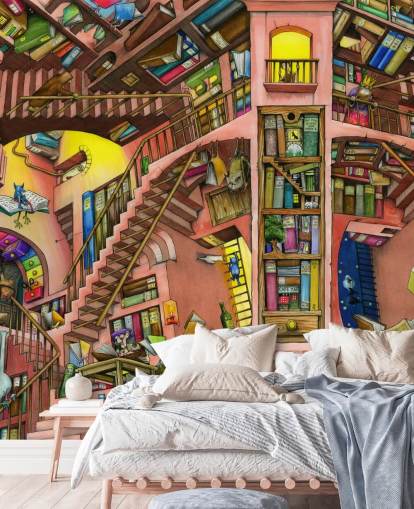 Drawn Bookshelf Wallpaper