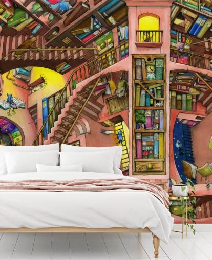 Papier peint Drawn Bookshelf