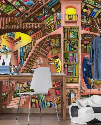 Papier peint Drawn Bookshelf