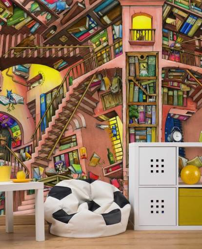 Drawn Bookshelf Wallpaper