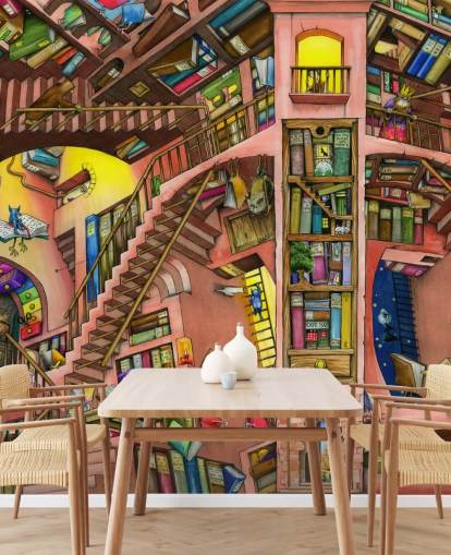 Fondo de pantalla de Drawn Bookshelf Fondo de pantalla de Drawn Bookshelf