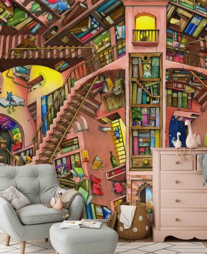 Papier peint Drawn Bookshelf