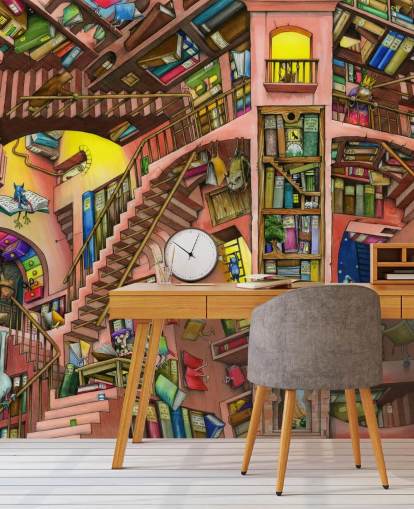Drawn Bookshelf Wallpaper