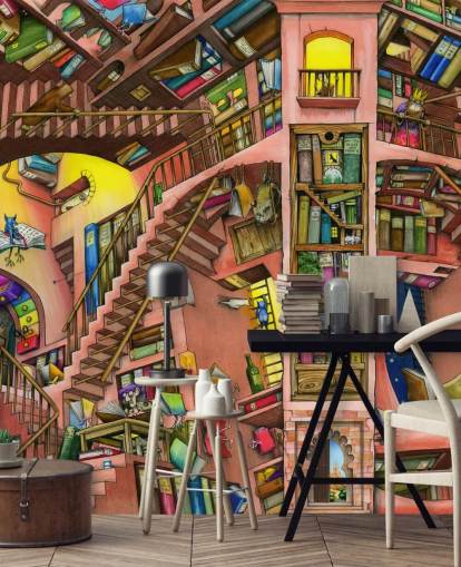 Papier peint Drawn Bookshelf Papier peint Drawn Bookshelf