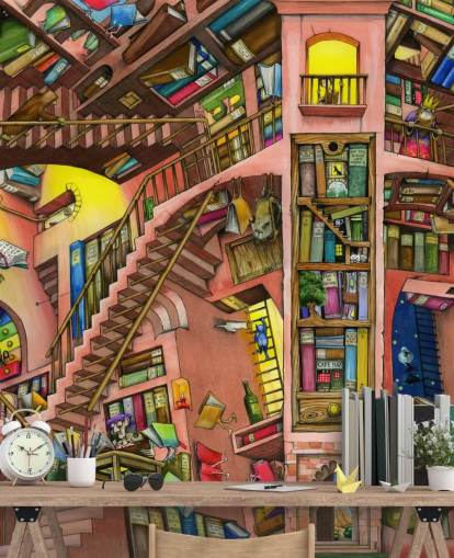 Drawn Bookshelf Wallpaper