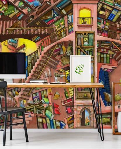 Fondo de pantalla de Drawn Bookshelf Fondo de pantalla de Drawn Bookshelf