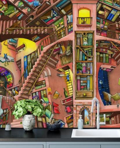 Carta da parati Drawn Bookshelf