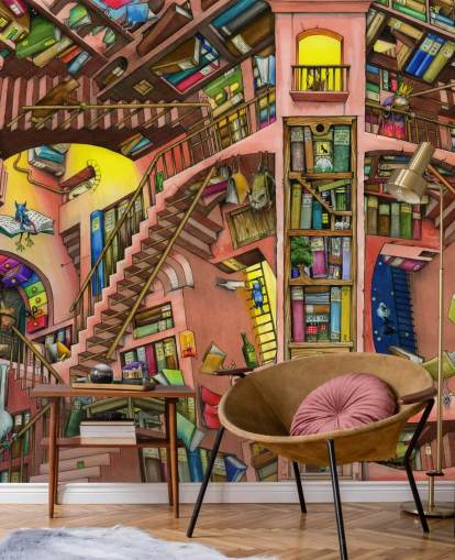 Drawn Bookshelf Wallpaper