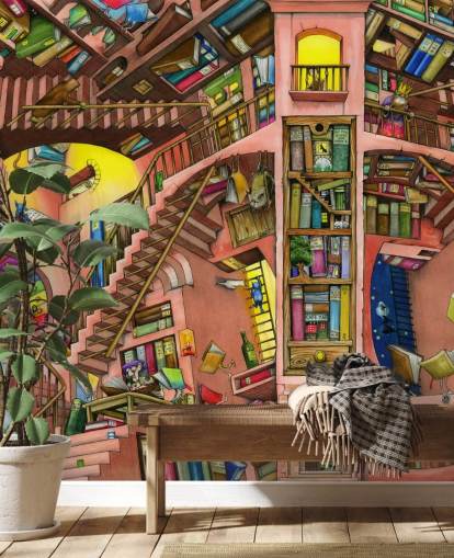 Drawn Bookshelf Wallpaper