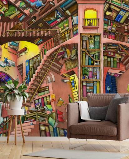 Carta da parati Drawn Bookshelf