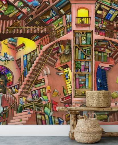 Papier peint Drawn Bookshelf