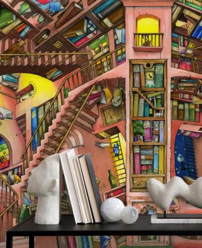 Drawn Bookshelf Wallpaper Drawn Bookshelf Wallpaper