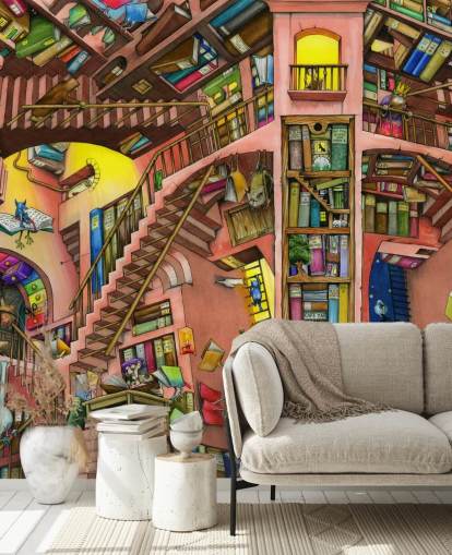 Carta da parati Drawn Bookshelf