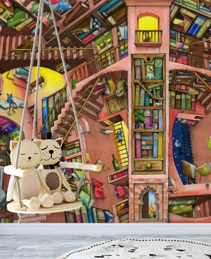 Drawn Bookshelf Wallpaper