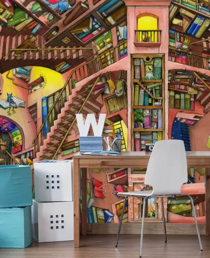 Drawn Bookshelf Wallpaper