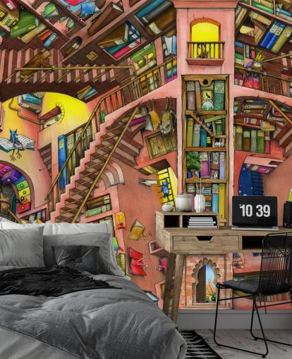 Drawn Bookshelf Wallpaper