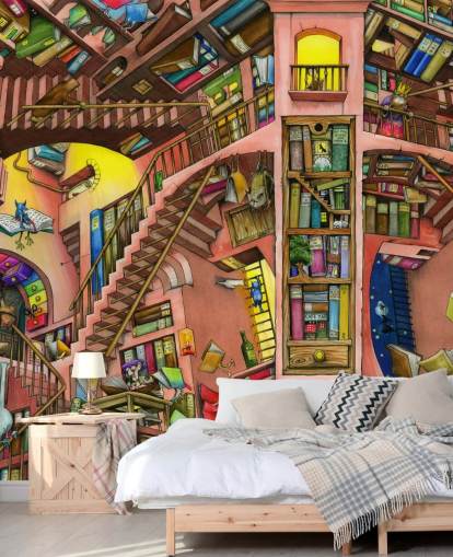 Drawn Bookshelf Wallpaper