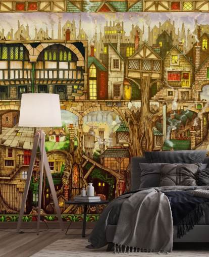 fantasy tree town tapet fantasy tree town tapet