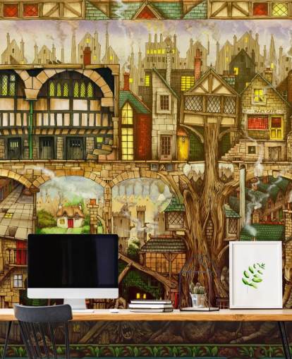 fantasy tree town wallpaper